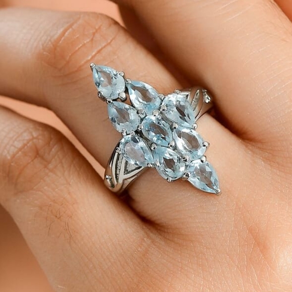 NWT Sky Blue Topaz 4.50 ctw Elongated Ring in Stainless Steel Size 8 - Picture 3 of 5